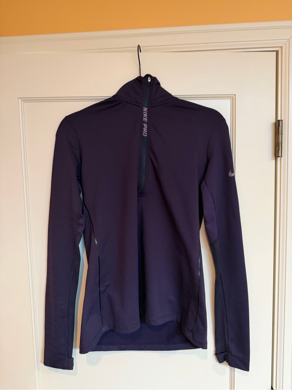 Nike Pro Hyperwarm Purple Half Zip Mock Neck Top Medium M Thumbholes